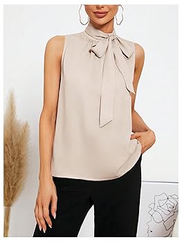 SweatyRocks Women's Elegant Sleeveless Stand Collar Tie Neck